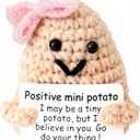 Mini Positive Cute Funny Life Potato Knitted Holding Card Creative Cute Crochet Decpr Cheer Up Valentine Gifts for Lovers, Emotional Support Gift for Friends, Family, Collegues,Co-Workers