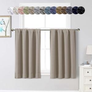 Stone Cafe Blackout Curtains 36 Inch Length 2 Panels Set, Soft Solid Thermal Insulated Room Darkening Small Window Curtains for Kitchen Bathroom Basement, Stone, Each, 40" Wx36 L
