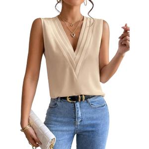 Womens Tank Tops, V Neck Tank Tops for Women Casual Summer, Loose Flowy Tank Tops for Women, Plus Size Sleeveless T-Shirts Blouse Apricot, Size: M