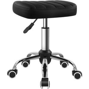Black Minimalist Square Swivel Stool with Wheel for Work SPA Shop Massage Height-Adjustable and Cost-Effective Rolling Stool Chair