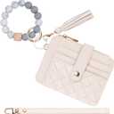 Airkit Wristlet Wallets for Women, Keychain RFID Blocking Credit Card Holder, Small Girly Wallet with Bracelet, Silicone Beaded Tassel Key Ring Card Holder