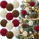 Soulchen 12 Pcs 2.36 Inch Christmas Ball Ornaments Boho Farmhouse Paper Rope Hanging Balls Neutral Rustic Ornaments for Xmas Tree Indoor Decor, Wreath Garland Wedding Home (Dark Red, Beige,Brown)