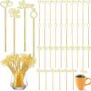 Reallnaive 150 Pcs Plastic Swizzle Sticks 7.5 Inch Wedding Cupcake Toppers Valentine's Day Gold Glitter Cocktail Drink Stirrers Reusable Drink Stirrers for Beverage Coffee Wedding Party Favor