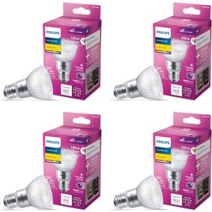 PHILIPS LED 75W PAR20 4-Pack Ultra Definition Bright White (3000K) 800 Lumen (10W = 75W) Dimmable Frosted Flicker-Free Light Bulbs