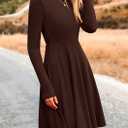 PRETTYGARDEN Women's Fall Short Dress Ribbed Knit Crewneck Long Sleeve A Line Flowy Casual Elegant Going Out Winter Dresses (Brown, S)