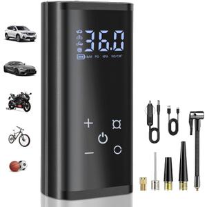 YUGUANG Tire Inflator Portable Air Compressor, Cordless Faster 150 PSI Air Pump for Car Tires Touch Screen Auto Shut-Off Electric Tire Pump for Car Bike Motorcycle Balls (Black)