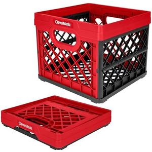 CleverMade Collapsible Milk Crate, Red, 1PK - 25L (6 Gal) Stackable Storage Bins, Holds 50lbs Per Bin - Clevercrates are Heavy Duty, Plastic Collapsible Storage Crate for Multi Purposes