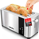 Mueller UltraToast Full Stainless Steel Toaster 4 Slice, Long Extra-Wide Slots for Bagels and Waffles, 6 Browning Levels, LED Display, Cancel/Defrost/Reheat Functions & Removable Tray, Kitchen Gadgets