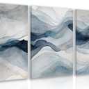 IAFWZX Framed Blue Gray Abstract Wall Art, Modern Minimalist Waves Wall Decor, Neutral Watercolor Line Canvas Paintings, Navy Blue Watercolor Poster Prints for Bedroom Living Room Office 16"x24"x3