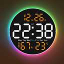10 Inch Large Digital Wall Clock with 9 Color Changing,Orange | with 9 Color Changing Remote Control, Date Week Temperature, Auto Brightness Dimmer Big Clock Night Lights