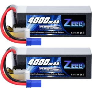 Zeee 6S Lipo Battery 4000mAh 22.2V 100C with EC5 Connector Soft Pack Battery for RC Airplane Helicopter RC Car Truck Tank Drone Racing Hobby(2 Pack)