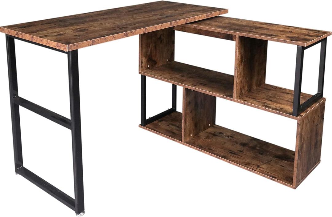 Tektalk Rotatable Corner Table Retro Desk Corner Computer Desk PC Laptop Study Table Workstation Home Office