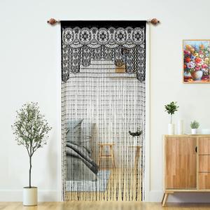 YaoYue Macrame Lace Door String Curtain for Doorways,Room Divider Doorway Hippie Window Panel Room Divider Wall Closet Curtains for Bedroom Closet Door Drapes Decorations (3579in/90200cm,Black)
