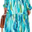 PRETTYGARDEN Womens Dresses 2026 Puff Sleeve Floral Casual Spring Dresses Smocked Backless Beach Flowy Tiered Maxi Dress (Blue Green, Medium)