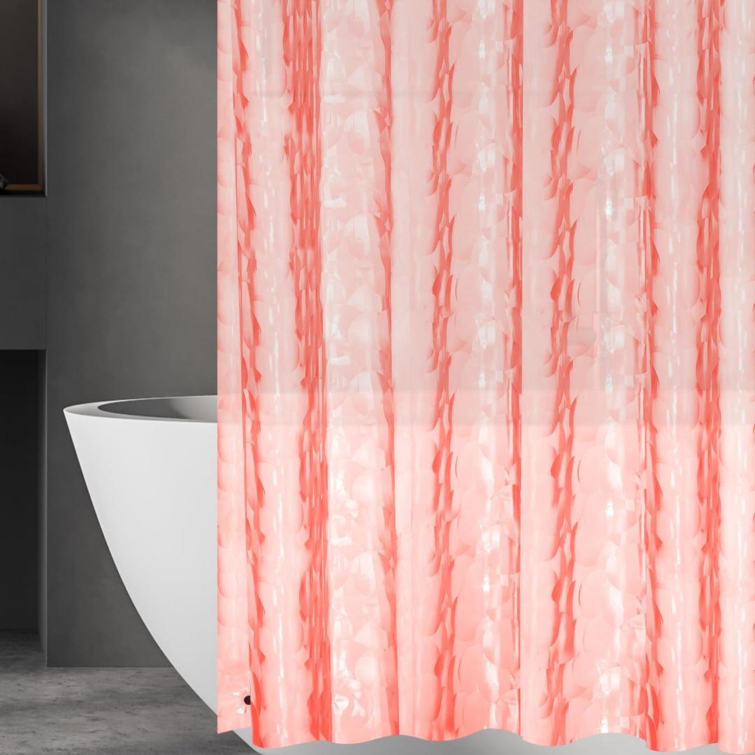 Ga-Geetopia EVA 3D Coral Pearl Water Cube Plastic Shower Curtain Liner - Premium Light Weight 72" x 72" Red Bathroom Shower Showroom Curtain Liner with Rustproof Metal Gromments and Weighted Magnet