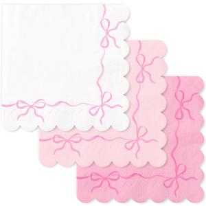 FYSUIMU 150 Pcs Pink Bow Paper Napkins Coquette Bownot Luncheon Napkins Scalloped Edge Disposable Dinner Dessert Napkin for Valentine's Day Wedding Birthday Bridal Party Table Supplies