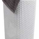 Mind Reader 60L Slim Laundry Hamper, Clothes Basket, Lid, Wicker Design, Plastic, 17.65"L x 13.75"W x 24.15"H, White