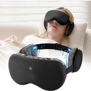 CLOZIA Sleep Mask Wireless Bluetooth, White Noise Bluetooth Sleep Mask with 12 Soothing Sound, Sleep Mask with Bluetooth Headphones for Travel Yoga Office Meditation, Black
