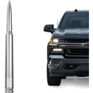 8 x American Flag Car Bullet Antenna Short Replacement for GM Chevy Silverado GMC Sierra 1500 2500 3500 HD Avalanche Denali, Anti Theft Design & Carwash Safe, Pickup Trucks Car Accessories (Chrome) 7inch