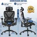 GABRYLLY Ergonomic Office Chair, Big and Tall Mesh Chair with Lumbar Support, 3D armrest - 215 Rotation, Adjustable Headrest & Soft Seat, Durable Computer Chair 350LBS for Work Gaming