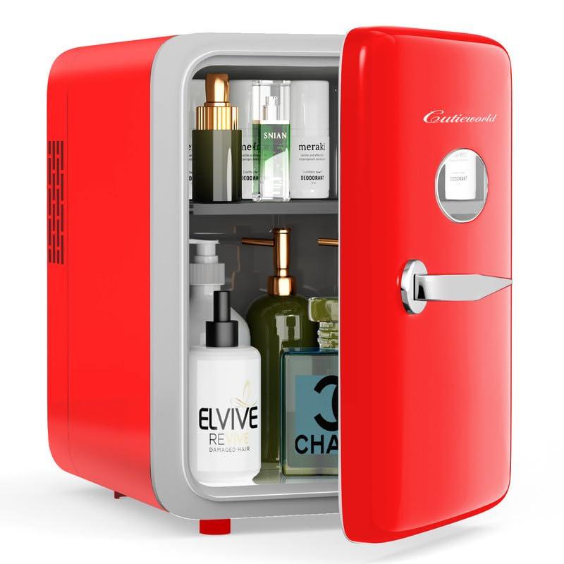 CUTIEWORLD Skincare Fridge - 4L Mini Fridge for Bedroom, Office and Car, for Refrigerating Makeup, Skincare and Food, Cooler and Warmer, Beverage Cooler, Red