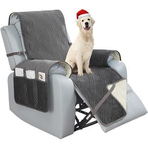 BOCTOPUG Velvet Recliner Chair Cover 30 Inches Sofa Slipcover Waterproof Recliner Slipcover Reversible Sofa Cover Water Resistant Couch Cover for Dogs Pets (Dark Grey, 30")