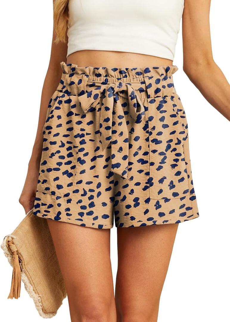 IWOLLENCE Womens Shorts with Pockets Summer Casual Shorts for Women Waist Casual Lightweight Adjustable Tie Knot Loose (Gold, XL)