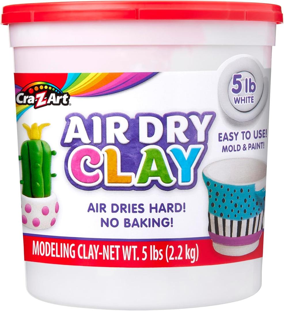 CRA-Z-Art Air Dry Clay - 5lb Bucket Natural White Modeling Clay, Perfect for Sculpting, School Projects, Bulk Class Supplies for Teachers, Day Cares, Camps, Essential for School