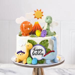 Clay Dinosaur Cake Toppers Dinosaur Egg Volcano Cake Decorations for Boy Girl Kid Dinosaur Theme Birthday