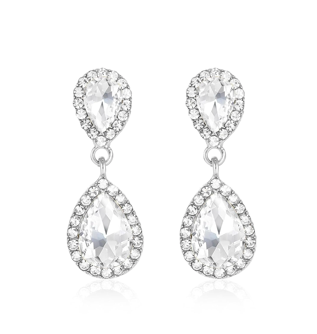 Vintage Rhinestone Teardrop Dangle Earrings Sparkle Crystal Bridal Earrings for Brides Bridesmaides Statement Drop Earrings for Women Wedding Formal Prom