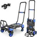 330LB Folding Hand Truck Heavy Duty Carrying, Combination of Four Wheels and Two Wheels Convertible Dolly Cart with Retractable Handle Dolly for Moving Office Carts(Blue)