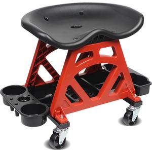 MaxWorks 50957 Ergonomic Seat Mechanic Stool Chair 22.9" L x 13.9" W x 17" H, with 4pcs 2.5" Swivel Casters, with Tool Tray for Workshop, Garage, Auto Repair - 300 Lbs Capacity