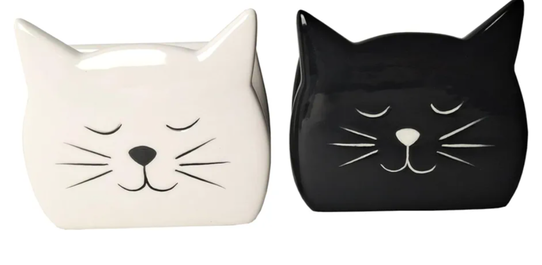 Sponge Holder for Countertop 2PCS Ceramic Sponge Caddy Cat Shape Cute Scrub Brush Dish Wand Holder for Kitchen Sink Decor Cute Kitchen Storage Accessories Ideal Gifts for Her Women(Black White)