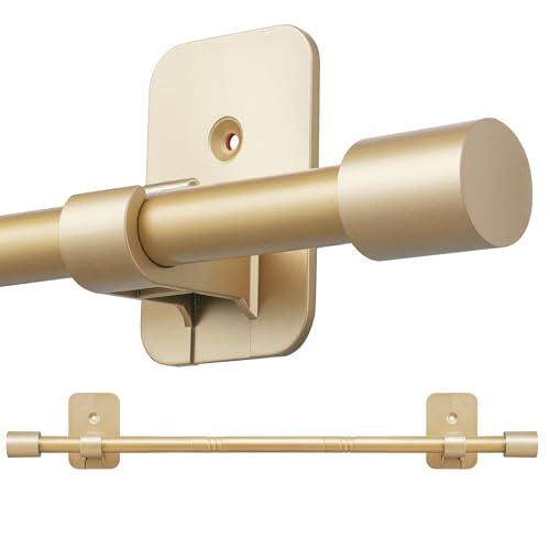 Curtain Rods No Drilling for Windows 28 to 36 Inch, 5/8" Adjustable Gold Curtain Rod, Renter-friendly with Adhesive Brackets for Drill-free Installation