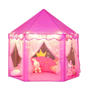 wilwolfer Princess Castle Play Tent for Girls Large Kids Play Tents Hexagon Playhouse with Star Lights Toys for Children Indoor Games (Pink)