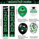 Graduation Decorations Class of 2026, Green Graduation Decorations Set, Banner & Backdrop, Porch Sign, Hanging Swirls, Balloons, Honeycomb Centerpieces, Graduation Guest Book for Congrats Grad Party