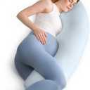 Momcozy Pregnancy Pillows for Side Sleeping, J Shaped Maternity Body Pillow for Pregnancy, Soft Pregnancy Pillow for Head Neck Belly Support, Blue