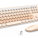 Wireless Keyboard and Mouse, Silent Keyboard Mouse Combo, FullSized Colorful Typewriter Keyboard with Round Keycaps, 2.4G Cute Mouse Compatible with PC/Laptop/Computer(Milk Tea)
