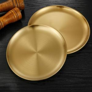 Reusable Gold Metal Plates,Set of 4,Small Stainless Steel Desserts Dishes for Home Kitchen Restaurant Bar Outdoor Party (6.7" Round Plates)