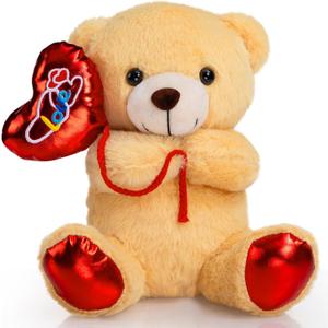 HollyHOME Valentines Bear Stuffed Animal Holding Red Love Balloon I Love You Bear Plush for Kids and Girlfriend Toy Gifts 10 inches