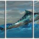 Pacimo Fish Canvas Art Wall Decor Blue Marlin Fish Bursts from Ocean Waters Pictures Prints on Canvas Tropical Animal Paintings 3 Panels Modern Artwork Home Decoration Framed Ready to Hang - 20"x28"x3