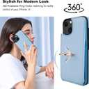 Folosu Compatible with iPhone 14 Case Wallet with Card Holder, 360Rotation Finger Ring Holder Kickstand, RFID Blocking Leather Protective Double Buttons Shockproof Cover 6.1 Inch Blue