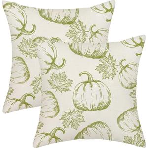 AGAYNA Fall Pillow Covers 18x18 Sage Green Pumpkin Decor Throw Pillows Case for Couch Maple Leaves Autumn Harvest Thanksgiving Farmhouse Indoor Outdoor Decorative Cushion Cases for Sofa Bed Set of 2