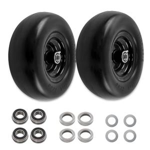 HQPASFY 11x4.00-5 Flat-Free Lawn Mower Tire & Wheel Set of 2, Zero-Turn Mower Front Tires with 3/4" & 5/8" Bearings, Solid Smooth Puncture-Proof Replacement for Hand Trucks Garden Carts