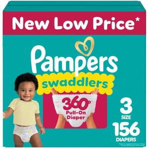 Pampers Diapers - Swaddlers 360 - Size 3, 156 Count, for up to 100% Leakproof Premium Skin Protection 