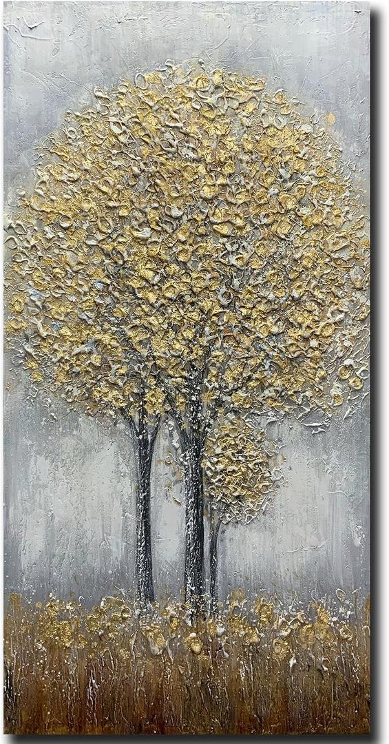Yotree Paintings, 24x48 Inch Paintings Oil Hand Painting Blue-gray Tree Painting 3D Hand-Painted On Canvas Abstract Artwork Art Wood Inside Framed Hanging Wall Decoration Abstract Painting