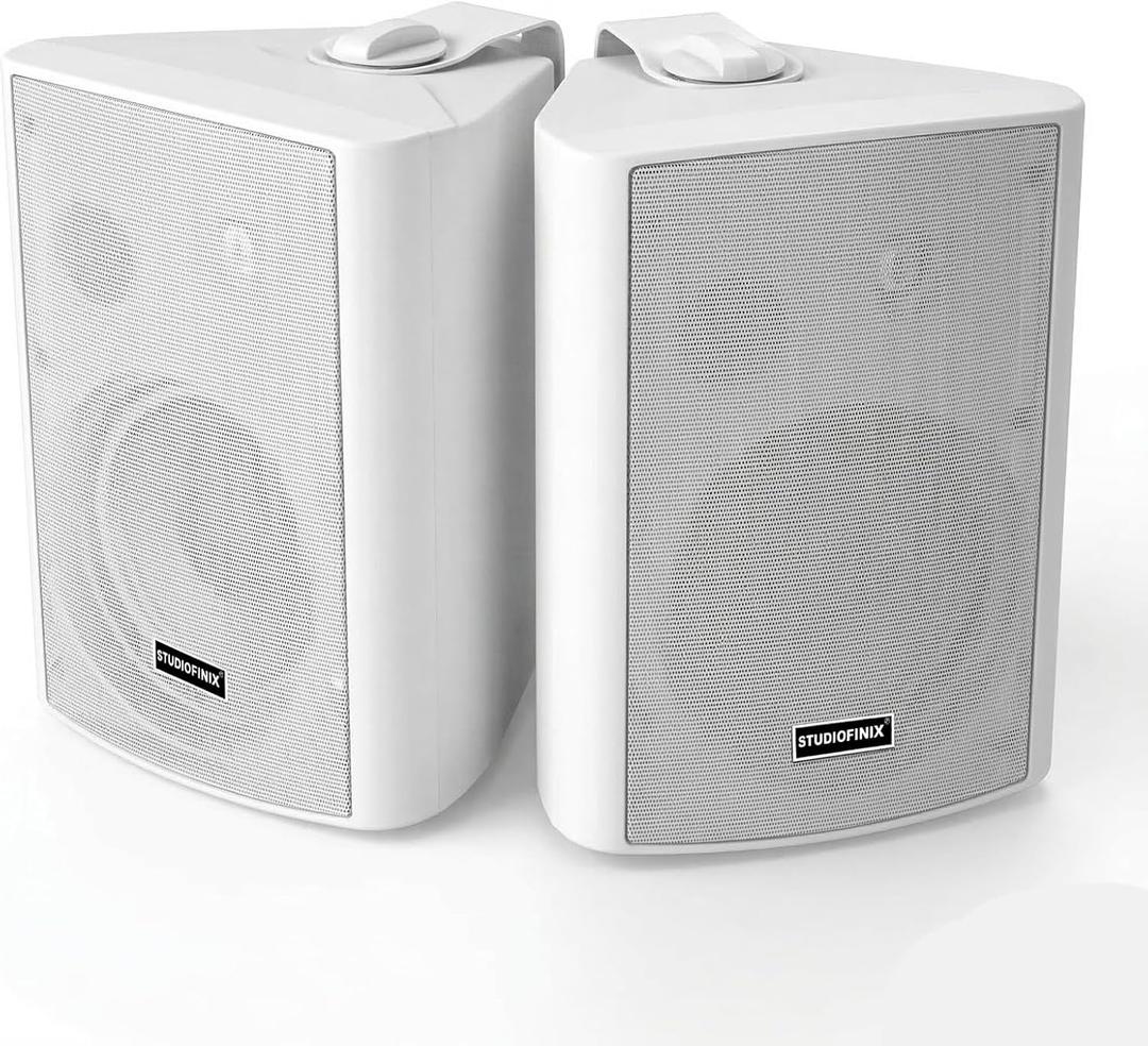 STUDIOFINIX 5.25 Inch 300W Indoor/Outdoor Bluetooth 5.1 Waterproof Wall-Mounted Speakers, Wireless Multi-Speaker Sync with IR Remote, for Patio, Garage, Home, Backyard(501BLE,White,Pair)
