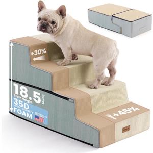 Gardner Pet Dog Stairs for Small Dogs 18.5" H, 4-Step Extra Wide Dog Steps for Bed, Pet Stairs for Bed and Couch with Durable Non-Slip Waterproof Fabric Cover and Soft Foam, Beige