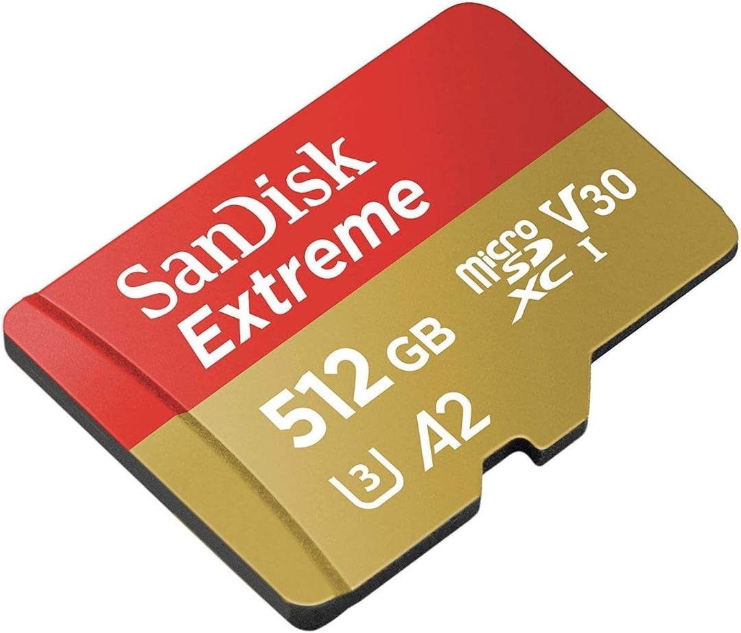 SanDisk 512GB Extreme microSDXC UHS-I Memory Card with Adapter - Up to 160MB/s, C10, U3, V30, 4K, A2, Micro SD - SDSQXA1-512G-GN6MA