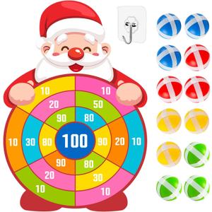 Christmas Dartboard Game For Children, 30-inch Oversized Santa Claus Dartboard, Includes 12 Sticky Balls and 1 Sticky Hook, Family Christmas Party Game, Indoor/Outdoor Fun for Ages 3-12